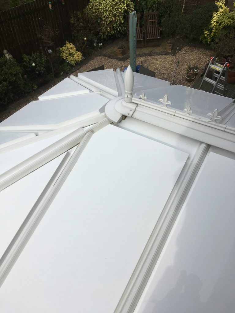 This image shows an insulated conservatory roof after it has been cleaned
